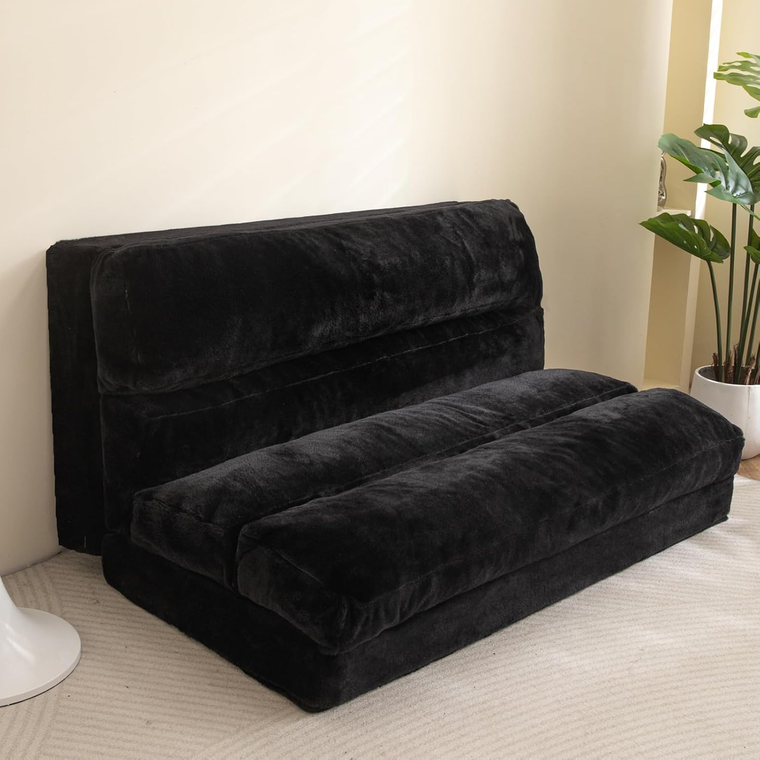 MAXYOYO - Puf plegable para sofá, cama, colchón de piso para adultos, extra grueso, 6 pliegues, sofá para recámara, sala de estar, beige, 135 x 240 cm