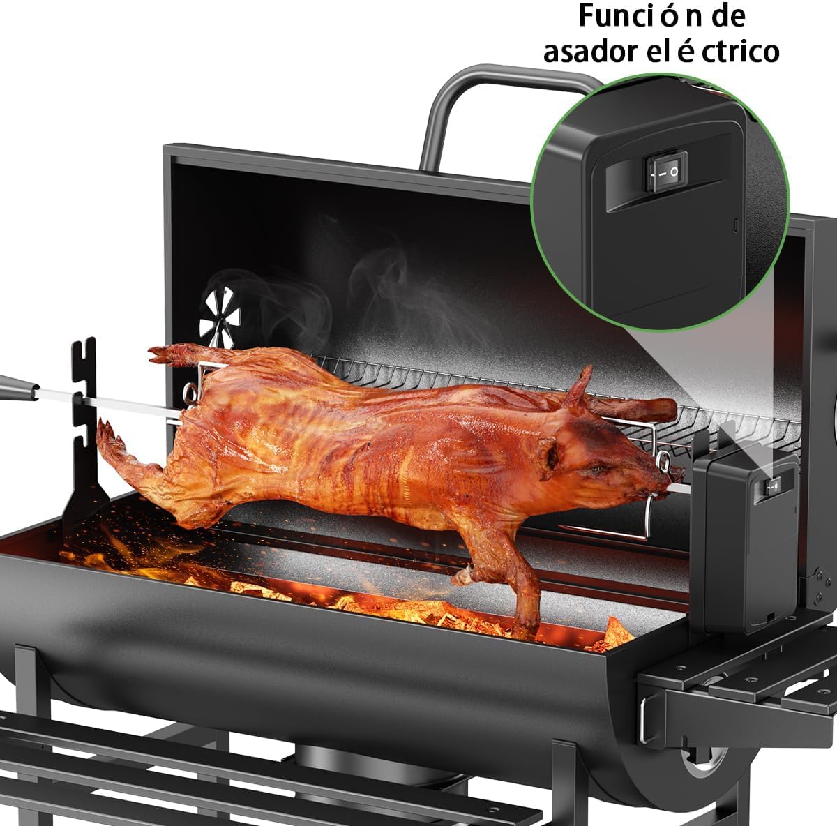 MXLENOBLE Asador de Carbon con Rotación Eléctrica,MXLENOBLE Parrilla de Carbón con temperatura controlada en Forma de Barril (Rotación-Grande - horno individual)