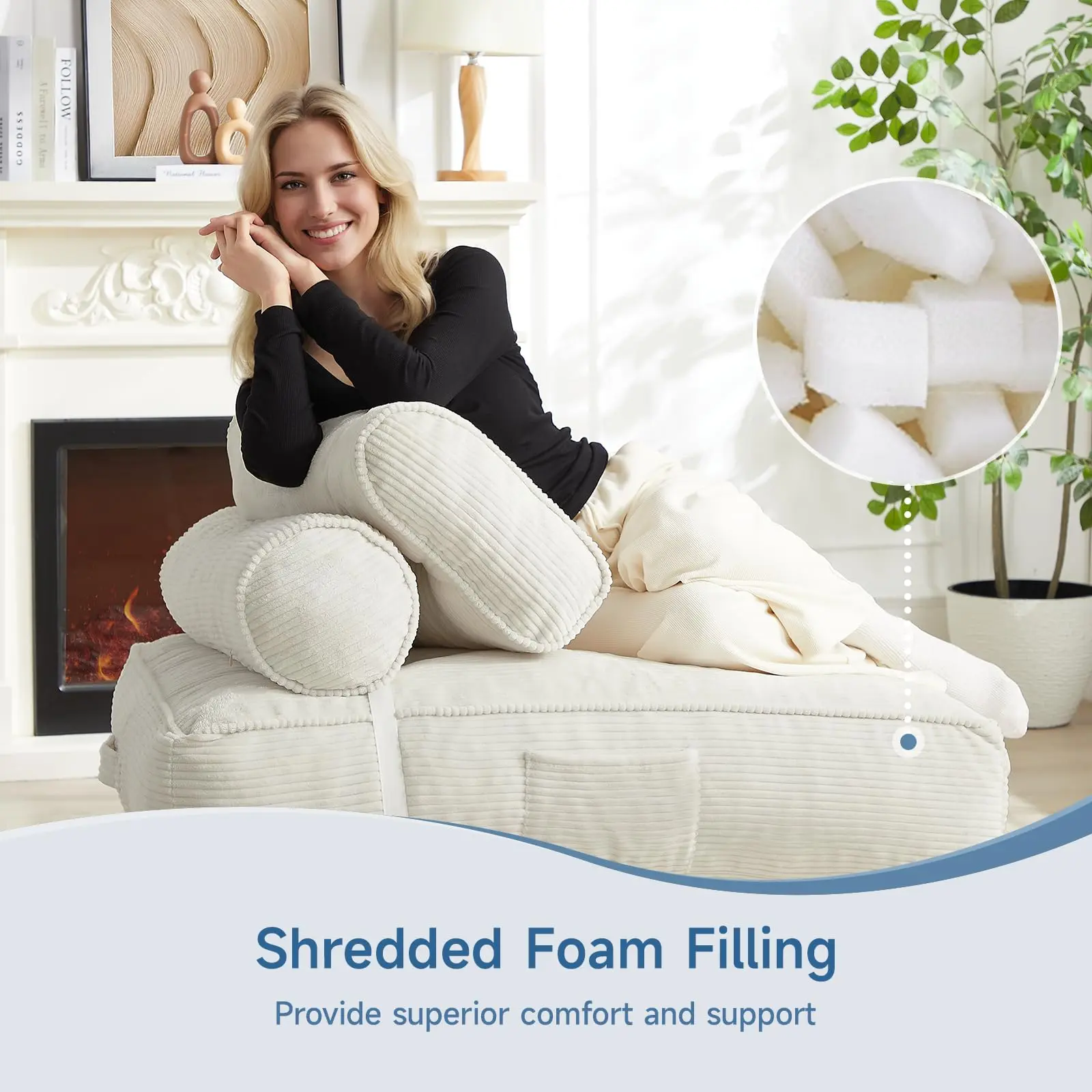 Sofá cama plegable con almohada, sillón convertible con respaldo de apoyo, silla cama plegable portátil de pana, cómodo sofá lounge de suelo para sala de estar — Individual