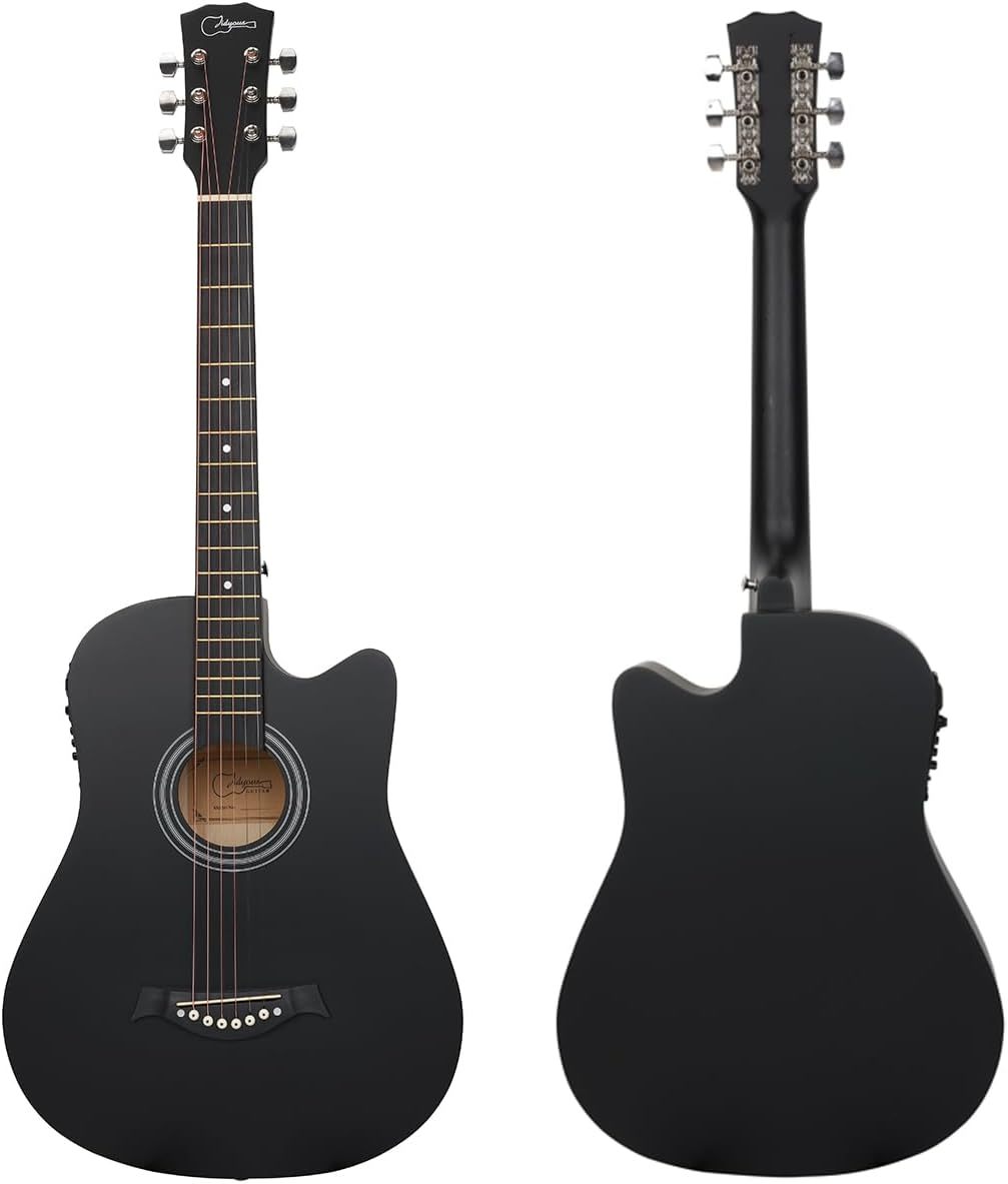 Jidyous electricacústica 38 inch Acústica Clasica guitarras Funda Y Accesorios, con correa, afinador, un paquete de cuerdas adicionales, capo, paño de limpieza, 3 púas, bolsa de concierto (Natural)