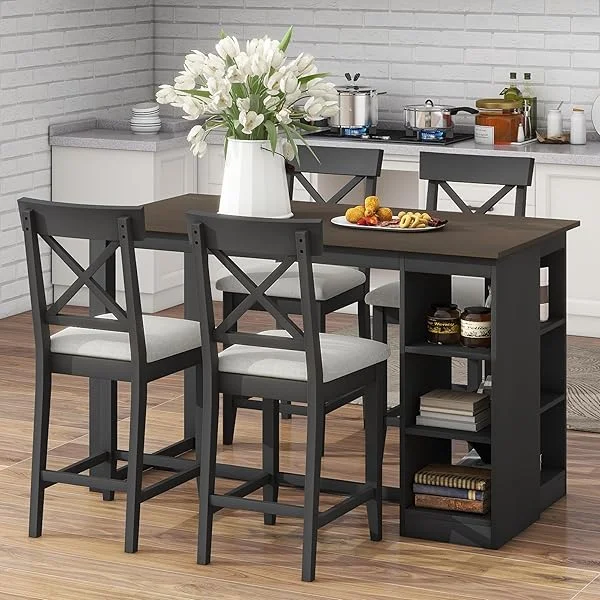 Juego de mesa de comedor de altura de mostrador con 4 sillas