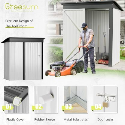 Greesum - Cobertizo de almacenamiento de metal para exteriores, 5 pies x 3 pies, herramienta de acero para cobertizo de almacenamiento con puerta y cerradura, para patio trasero, jardín, patio, césped (5 x 3 pulgadas), color café