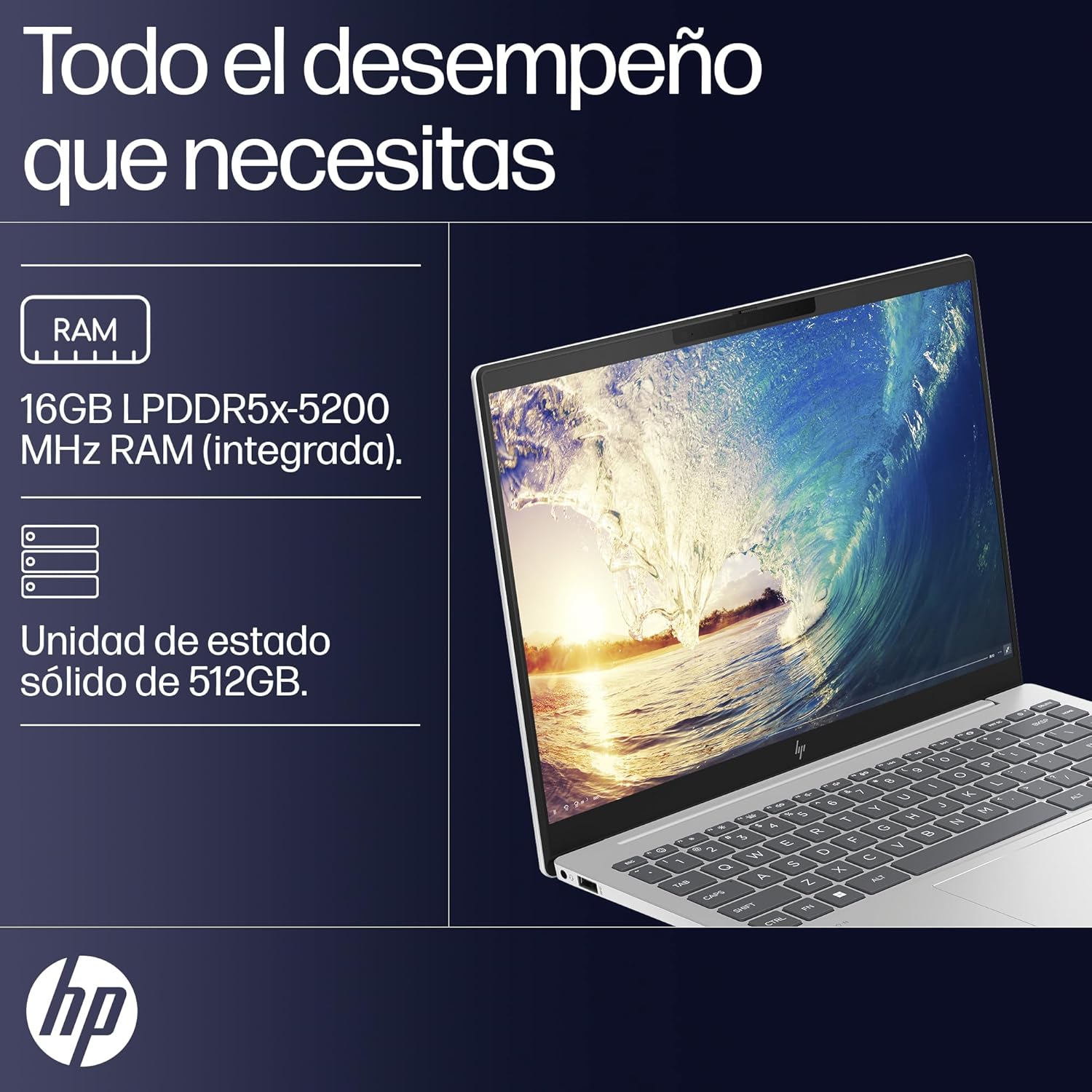 HP Laptop Pavilion Plus 14-ew0001la, Intel Core i5, 16 GB RAM, 512 GB SSD, Pantalla WUXGA (1920x1200), 14", Windows 11 Home, Teclado en Español, Garantía México, Plata Natural