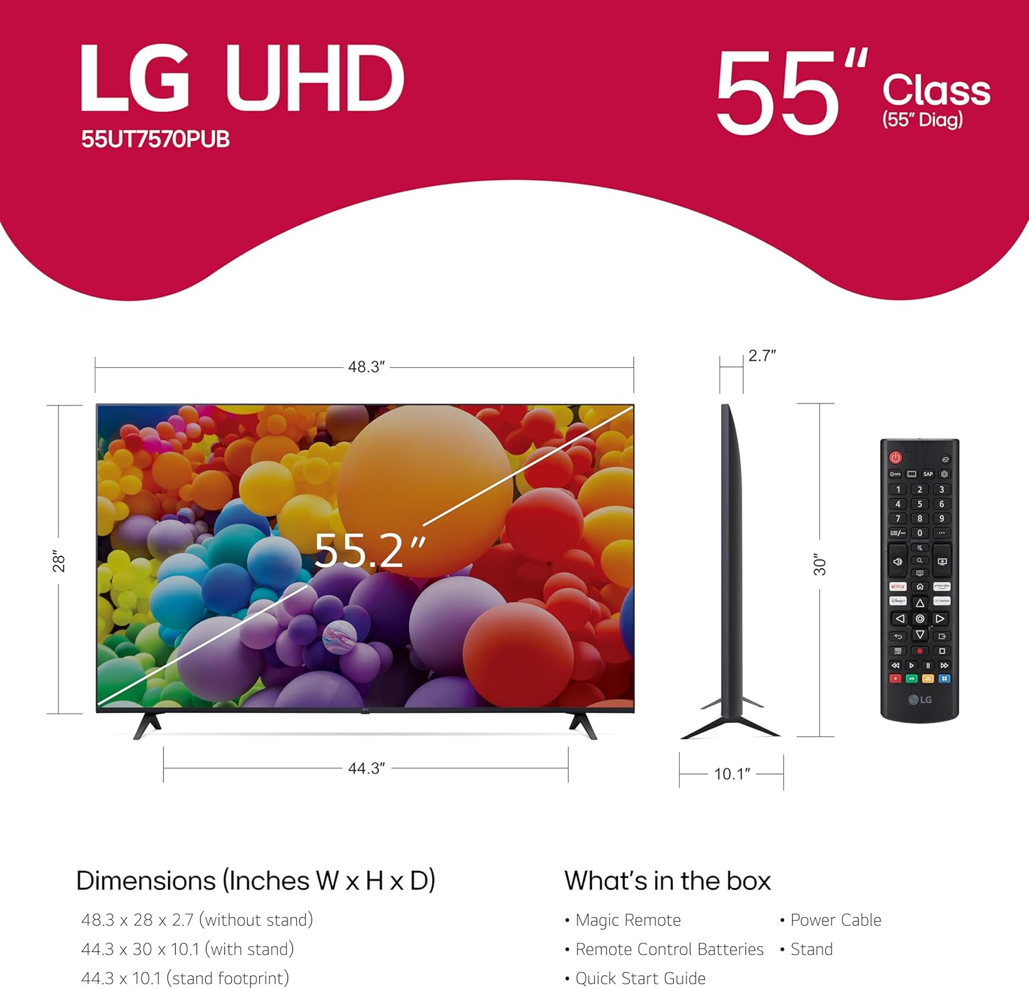 LG Serie UT75 LED Smart TV 4K Procesador de 55 pulgadas con visualización plana AI-Powered con Alexa incorporado (55UT7570PUB, 2024)