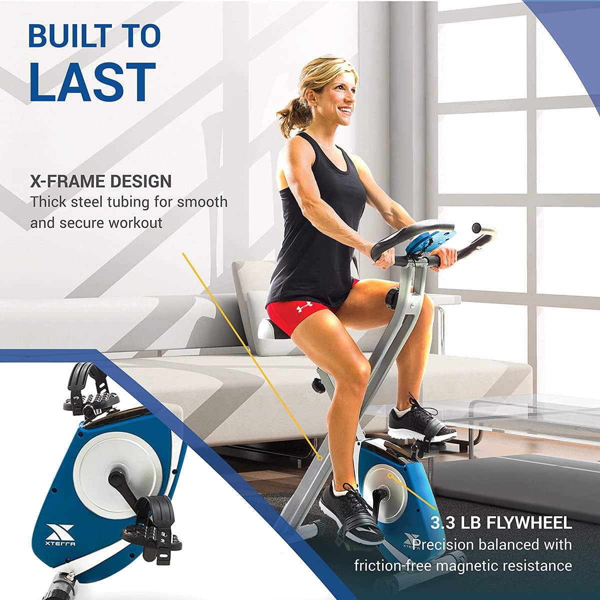 XTERRA Fitness bicicleta estática plegable, capacidad de peso de 220 libras