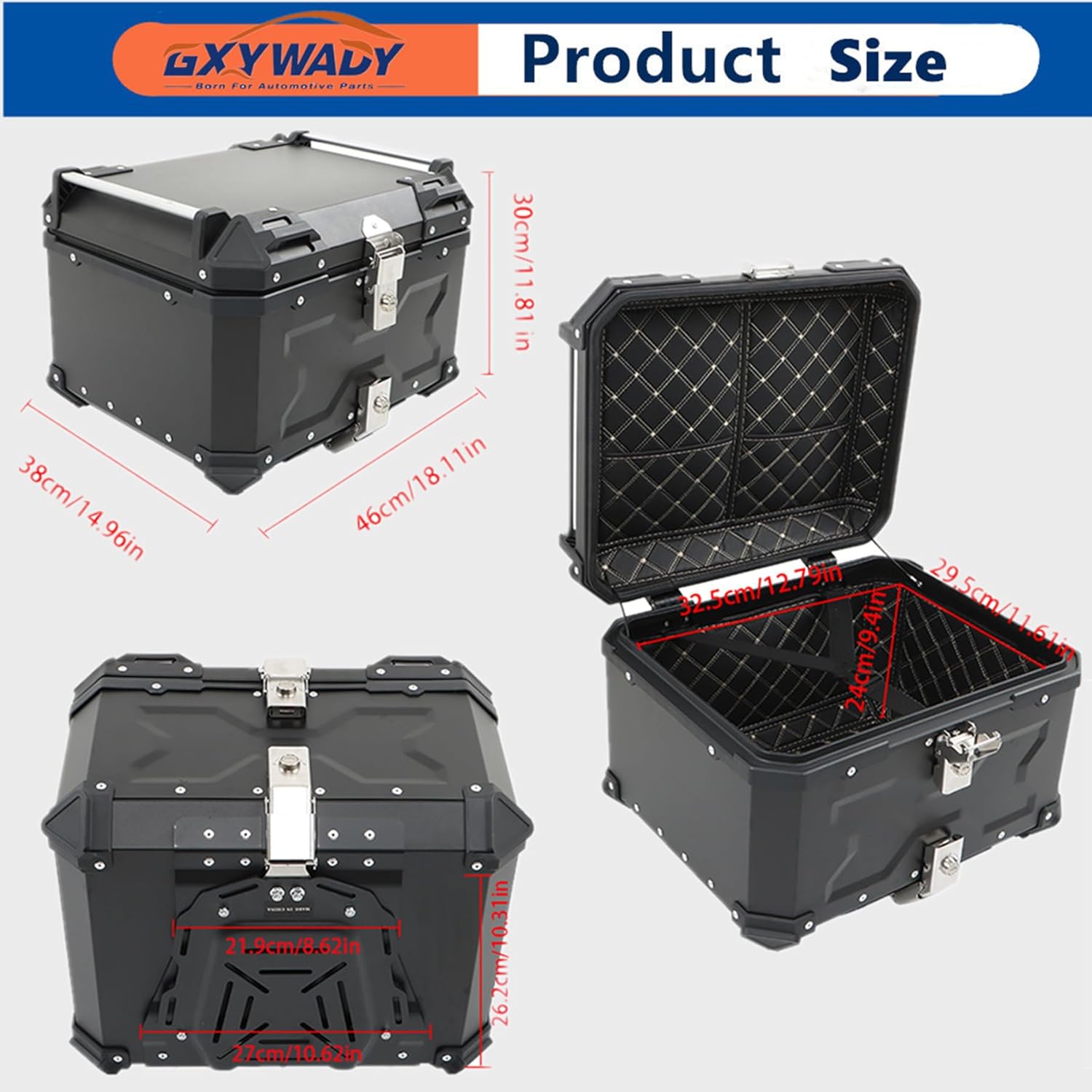 GXYWADY - Carcasa superior para motocicleta, 55L-X, color plata, aleación de aluminio, caja trasera para motocicleta, con espacio amplio y aspecto fresco, caja trasera para maletero de motocicleta,