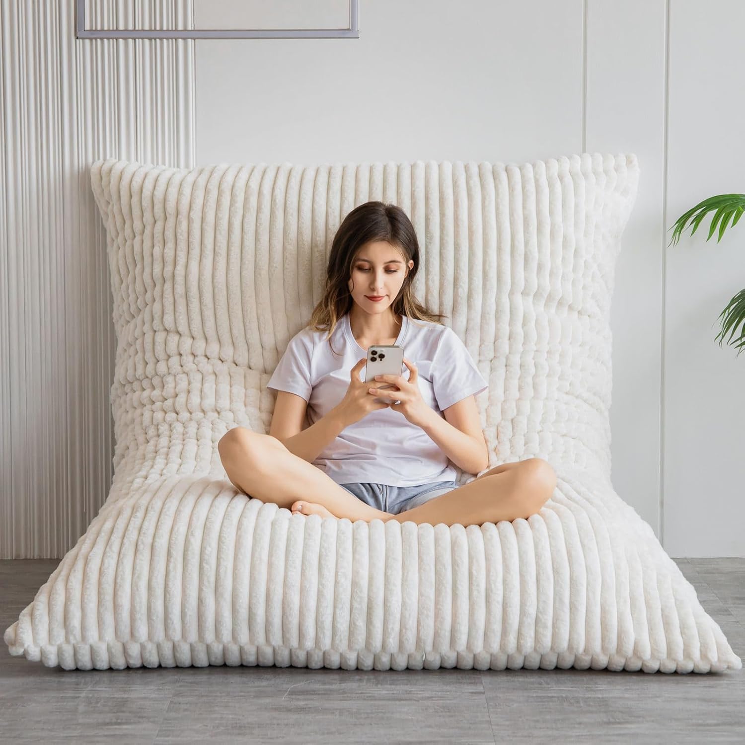 MAXYOYO - Puf plegable para sofá, cama, colchón de piso para adultos, extra grueso, 6 pliegues, sofá para recámara, sala de estar, beige, 135 x 240 cm
