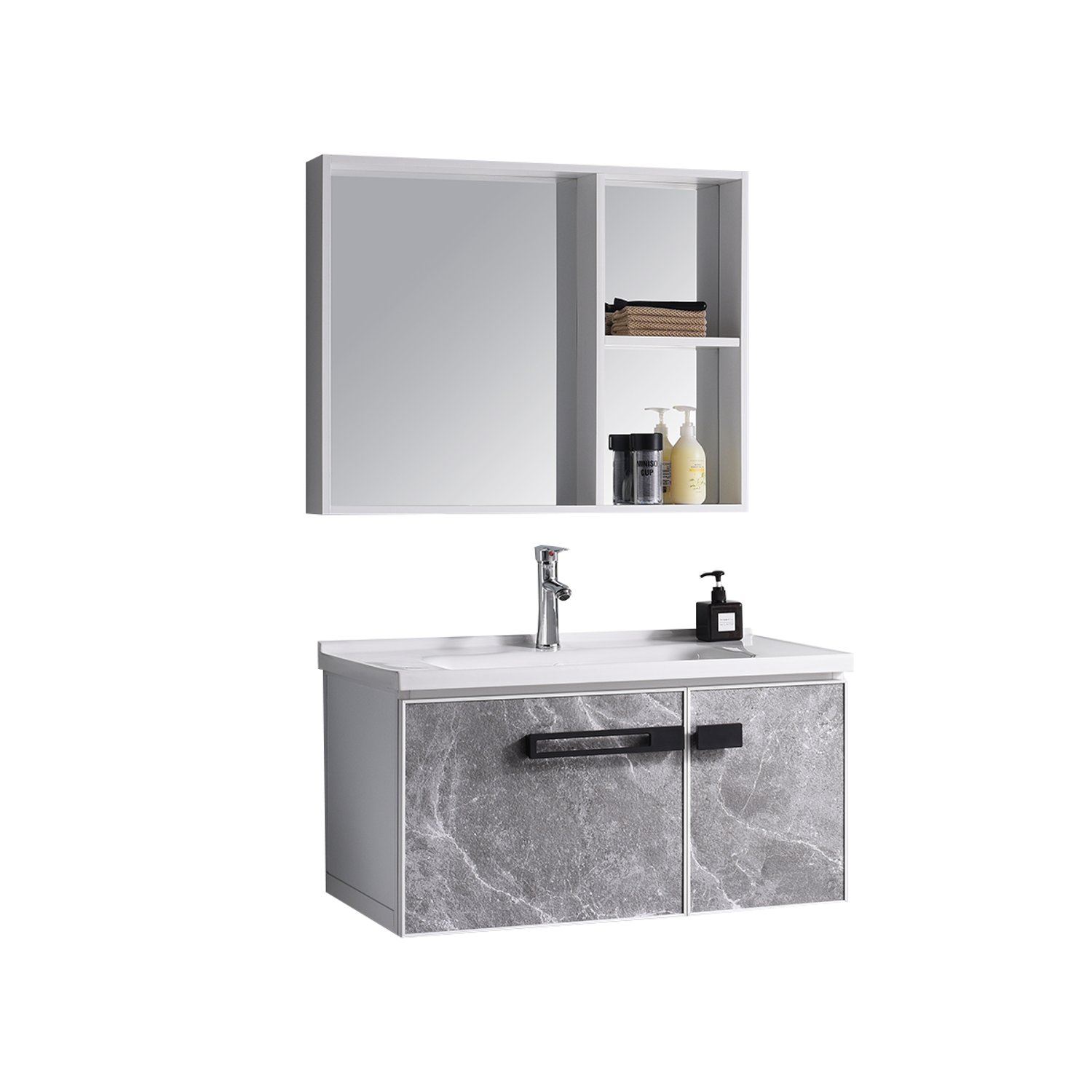 Vanitorio Lavamanos Con Griferia Y Mueble Espejo Blanco 60 cm T-1060