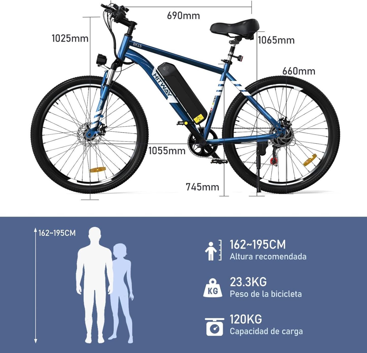HITWAY - Bicicleta eléctrica para Adultos, Bicicleta E de 26 Pulgadas, 500 W, Bicicleta eléctrica extraíble, 36 V/12 Ah Bicicleta de montaña, Nieve, Playa, con 7 Engranajes-manteles