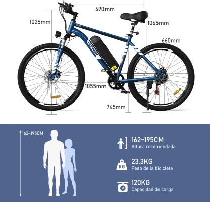 HITWAY - Bicicleta eléctrica para Adultos, Bicicleta E de 26 Pulgadas, 500 W, Bicicleta eléctrica extraíble, 36 V/12 Ah Bicicleta de montaña, Nieve, Playa, con 7 Engranajes-manteles