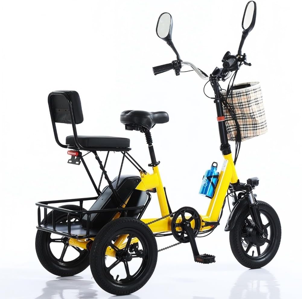 Triciclo eléctrico para adultos, neumático de 14 pulgadas, 3 ruedas, plegable, motor E, 48 V, 350 W, batería extraíble de 10.4 AH, pantalla LCD, bicicleta eléctrica todo terreno de tres ruedas,