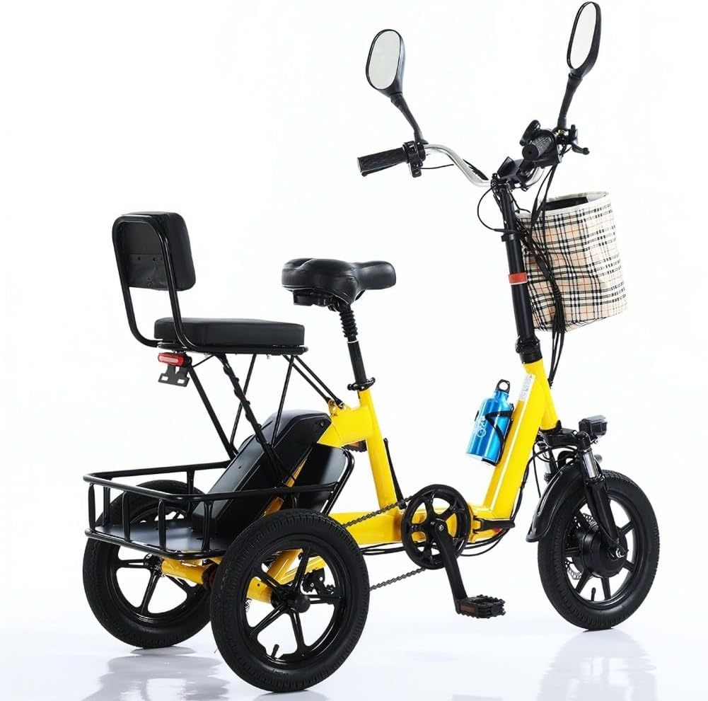 Triciclo eléctrico para adultos, neumático de 14 pulgadas, 3 ruedas, plegable, motor E, 48 V, 350 W, batería extraíble de 10.4 AH, pantalla LCD, bicicleta eléctrica todo terreno de tres ruedas,