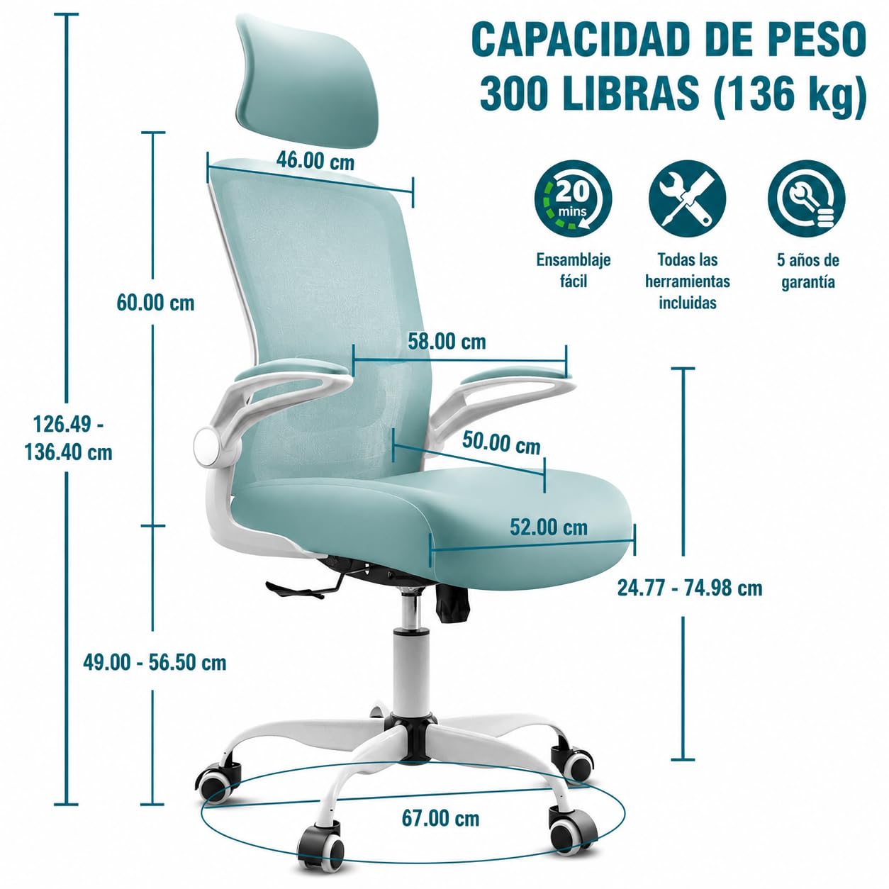 Silla Ergonómica de Oficina Mimoglad con Respaldo Alto, Soporte Lumbar Ajustable, Reclinación de 90° a 135° y Malla Transpirable