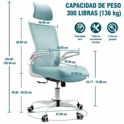Silla Ergonómica de Oficina Mimoglad con Respaldo Alto, Soporte Lumbar Ajustable, Reclinación de 90° a 135° y Malla Transpirable