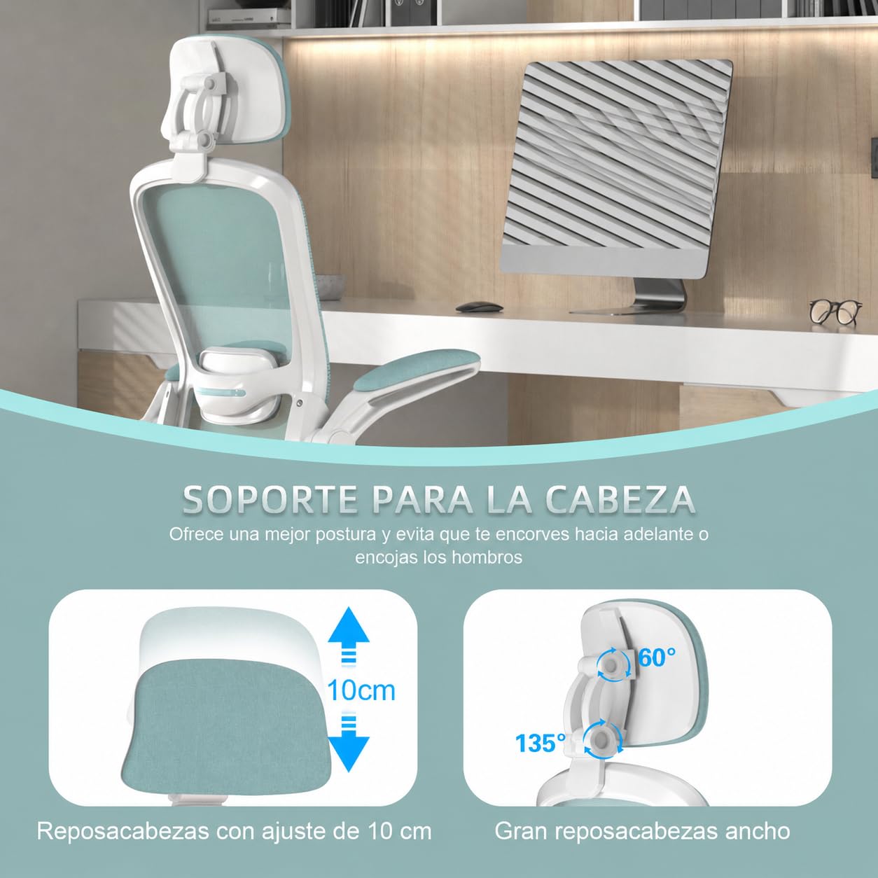Silla Ergonómica de Oficina Mimoglad con Respaldo Alto, Soporte Lumbar Ajustable, Reclinación de 90° a 135° y Malla Transpirable