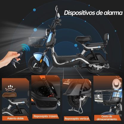 HONEYWHALE U3s Bicicleta Electrica para Adultos, Bicimoto Eléctrica con Alarma, Máxima del Motor 650W, Velocidad Máxima 31KM/H, Autonomía 55-60KM, Baterías de Gran Capacidad de 20AH, Dos Asientos