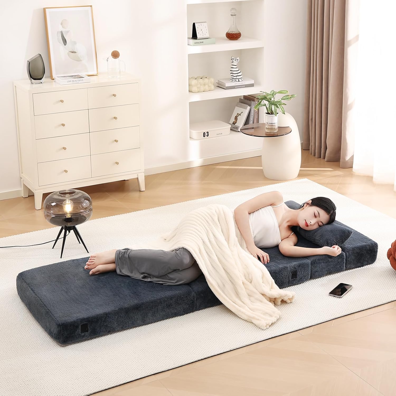 Tiita - Sillón de futón, tamaño individual, sofá cama plegable con almohada, colchón de piso y futón para sala de estar, recámara, uso de invitados, departamento