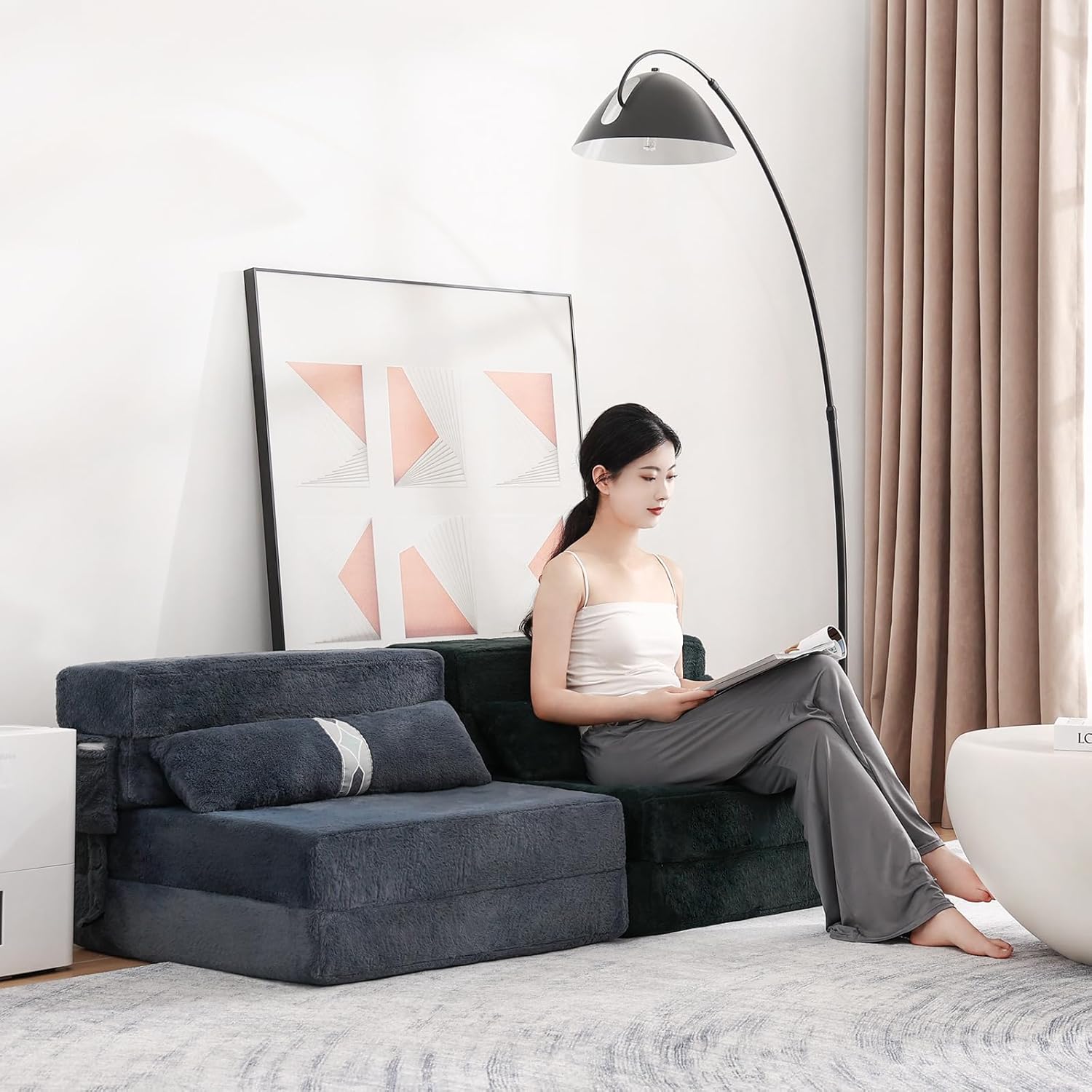 Tiita - Sillón de futón, tamaño individual, sofá cama plegable con almohada, colchón de piso y futón para sala de estar, recámara, uso de invitados, departamento