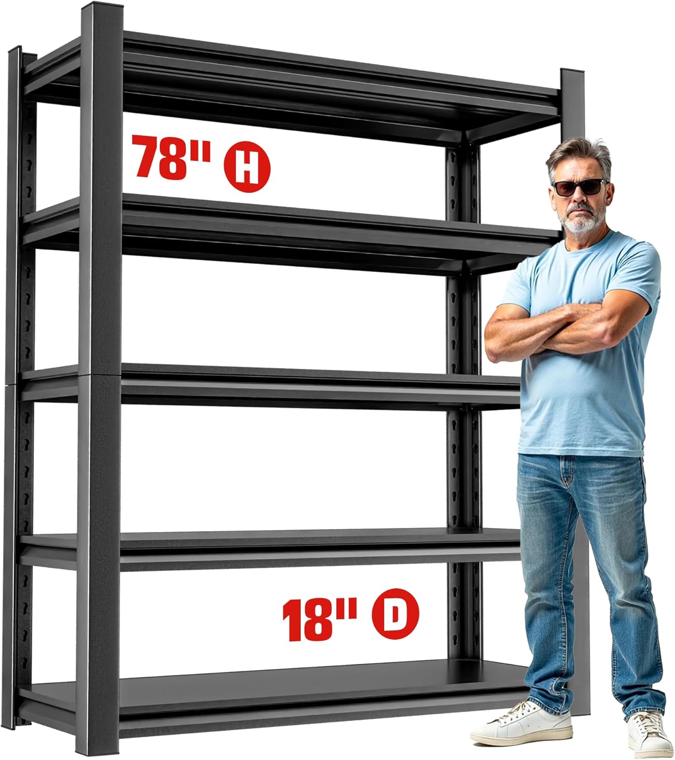 Estantería de almacenamiento para cochera, resistente – Estantes de 72 pulgadas de alto, estantes ajustables de metal de 5 niveles, estante de almacenamiento industrial para cochera, 16 pulgadas de