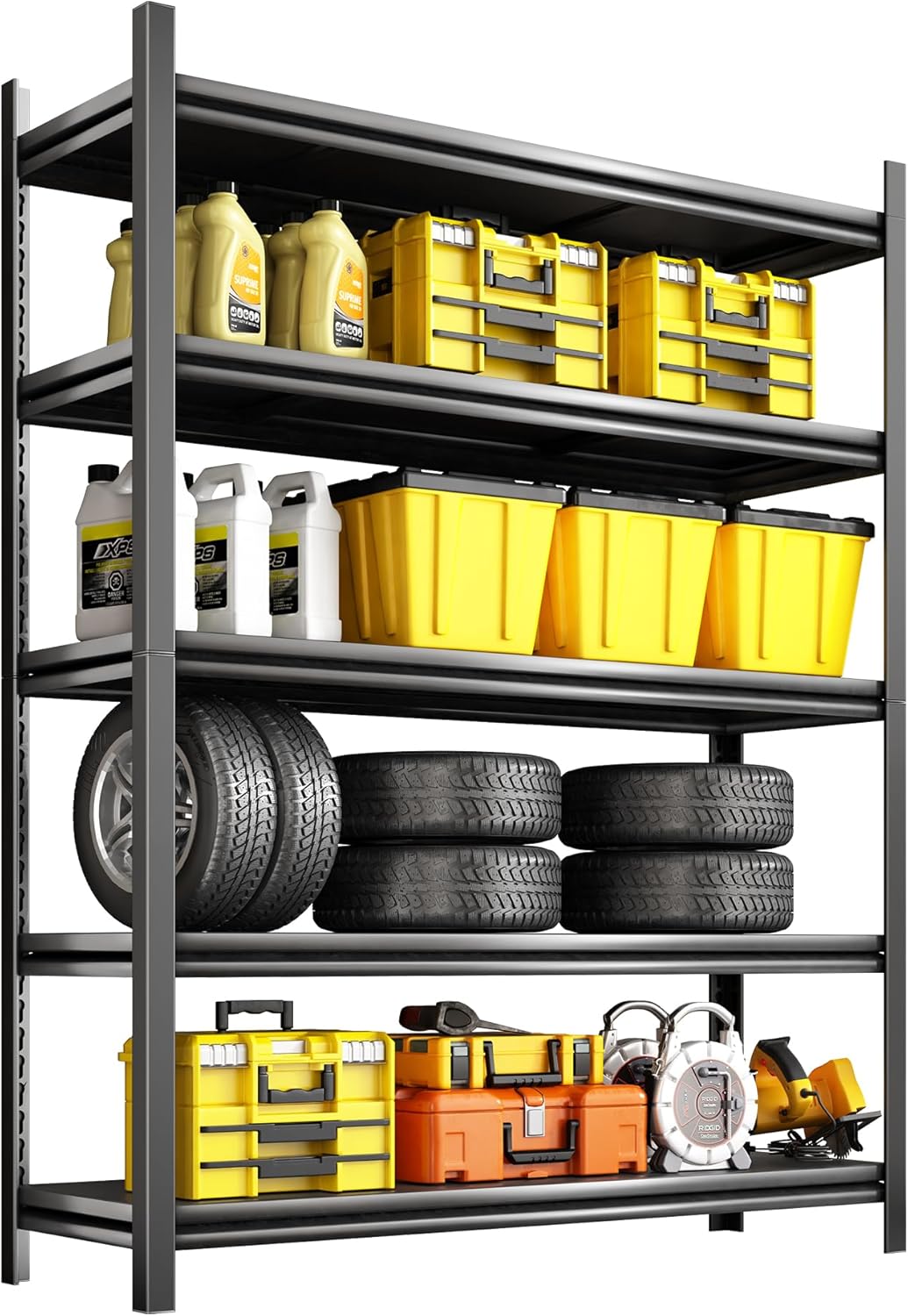 NETEL Anaquel Metalico 5 Niveles, Estantería de Garaje, Estanteria Metalica, Estante de Acero para Cargar Pesadas, Estantería Multifuncional Desmontable, 90 W x 40 D x 183 H cm, Negro