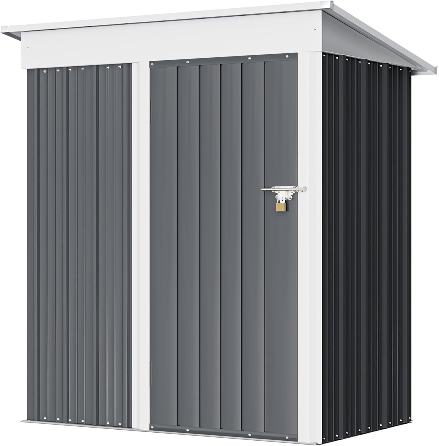 Greesum - Cobertizo de almacenamiento de metal para exteriores, 5 pies x 3 pies, herramienta de acero para cobertizo de almacenamiento con puerta y cerradura, para patio trasero, jardín, patio, césped (5 x 3 pulgadas), color café