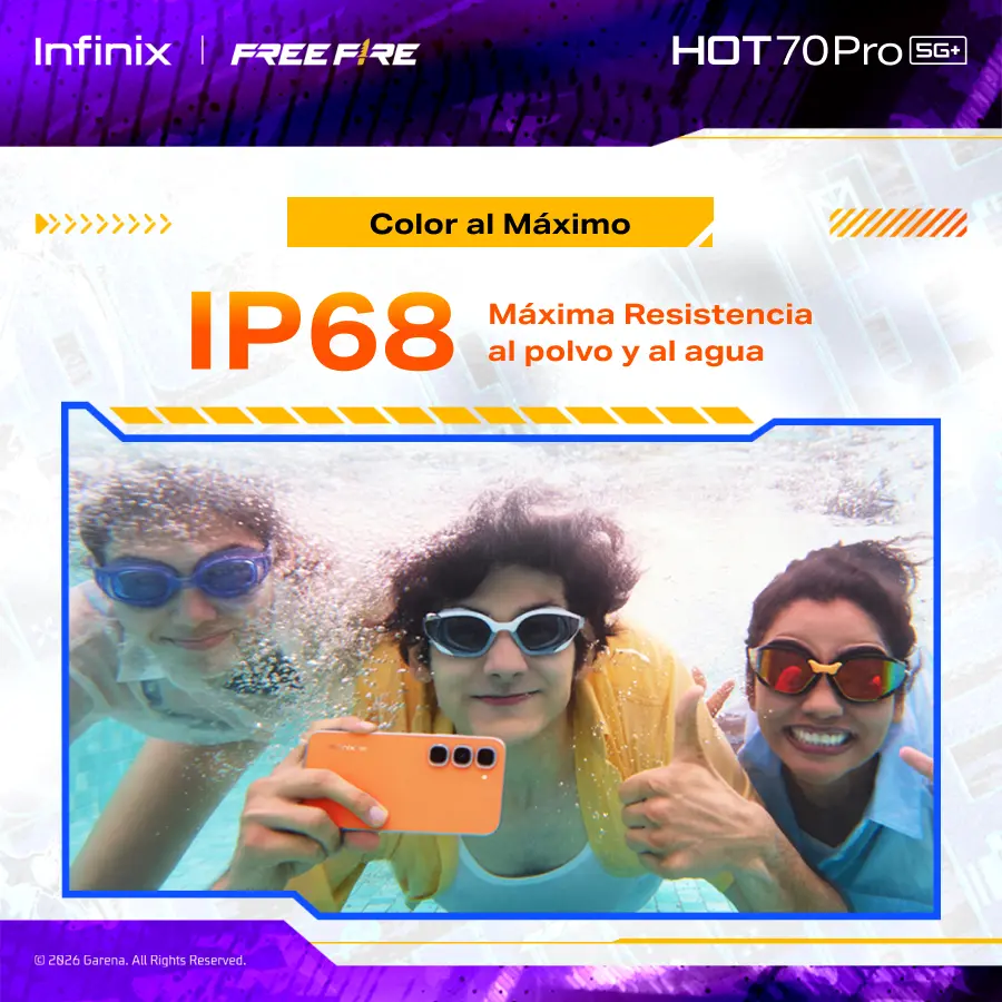 Infinix HOT 70 Pro 5G Edición Free Fire TikTok Exclusiva | 8GB+256GB | Incluye Caja de Regalo | MediaTek Dimensity 7100, AMOLED, 45W, NFC | Negro