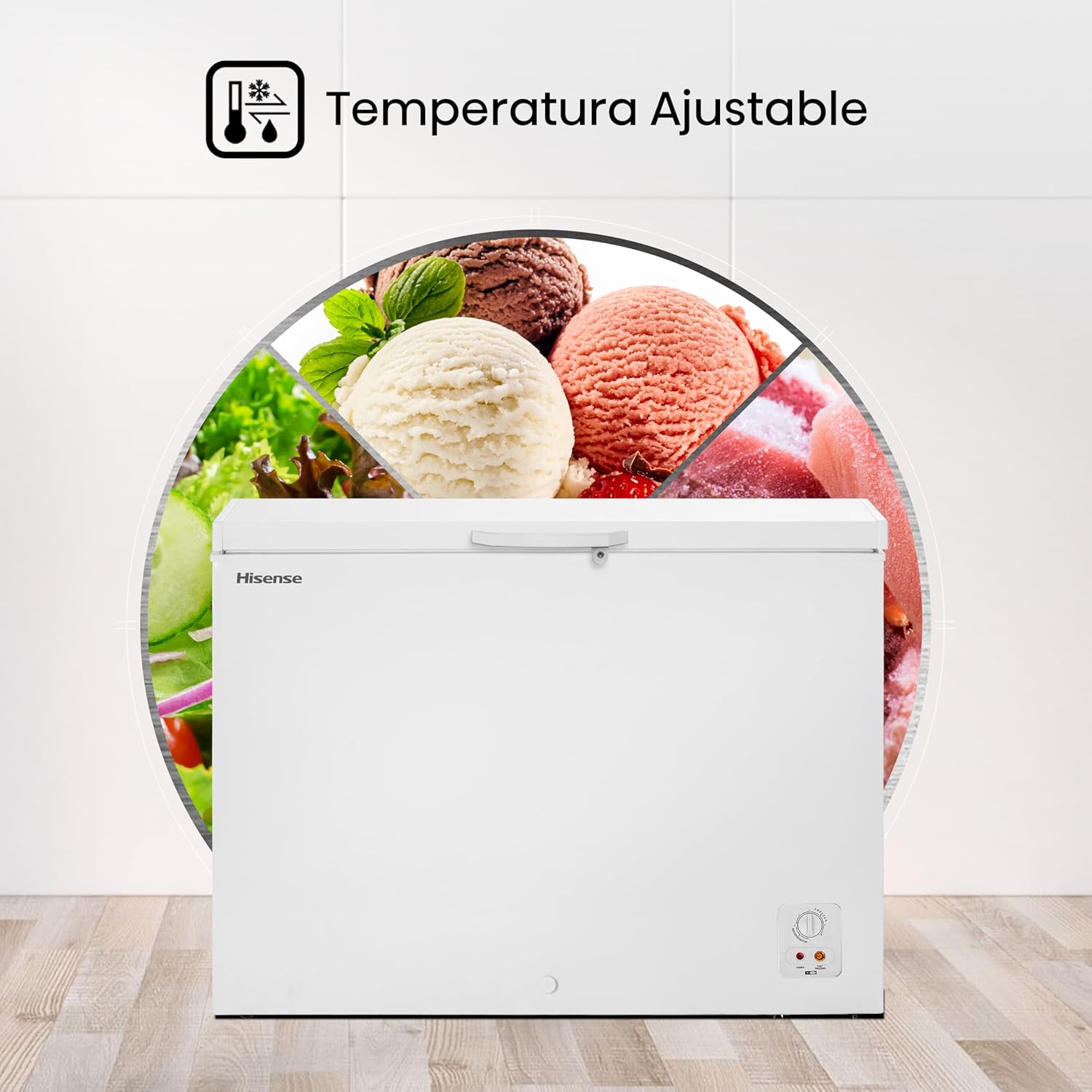 Hisense FC50D6AWX Congelador, 5 pies cúbicos, Temperatura ajustable, Fast Freeze, Cerradura de seguridad, 62x56x85cm(AnchoxLargoxAlto), Blanco