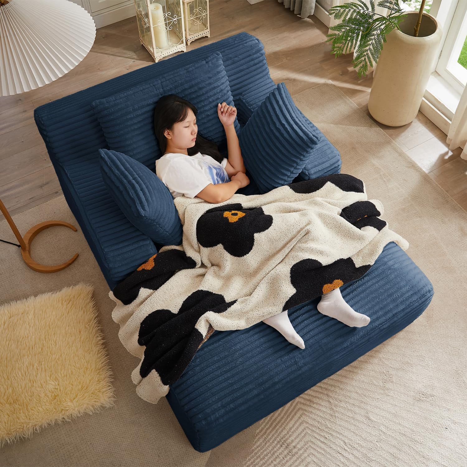 Ivoros - Chaise longue de 50 pulgadas para interior, sofá cama tapizado de pana de gran tamaño con asiento profundo, sillones de lectura, sofás tipo nube para sala de estar, no requiere montaje (beige