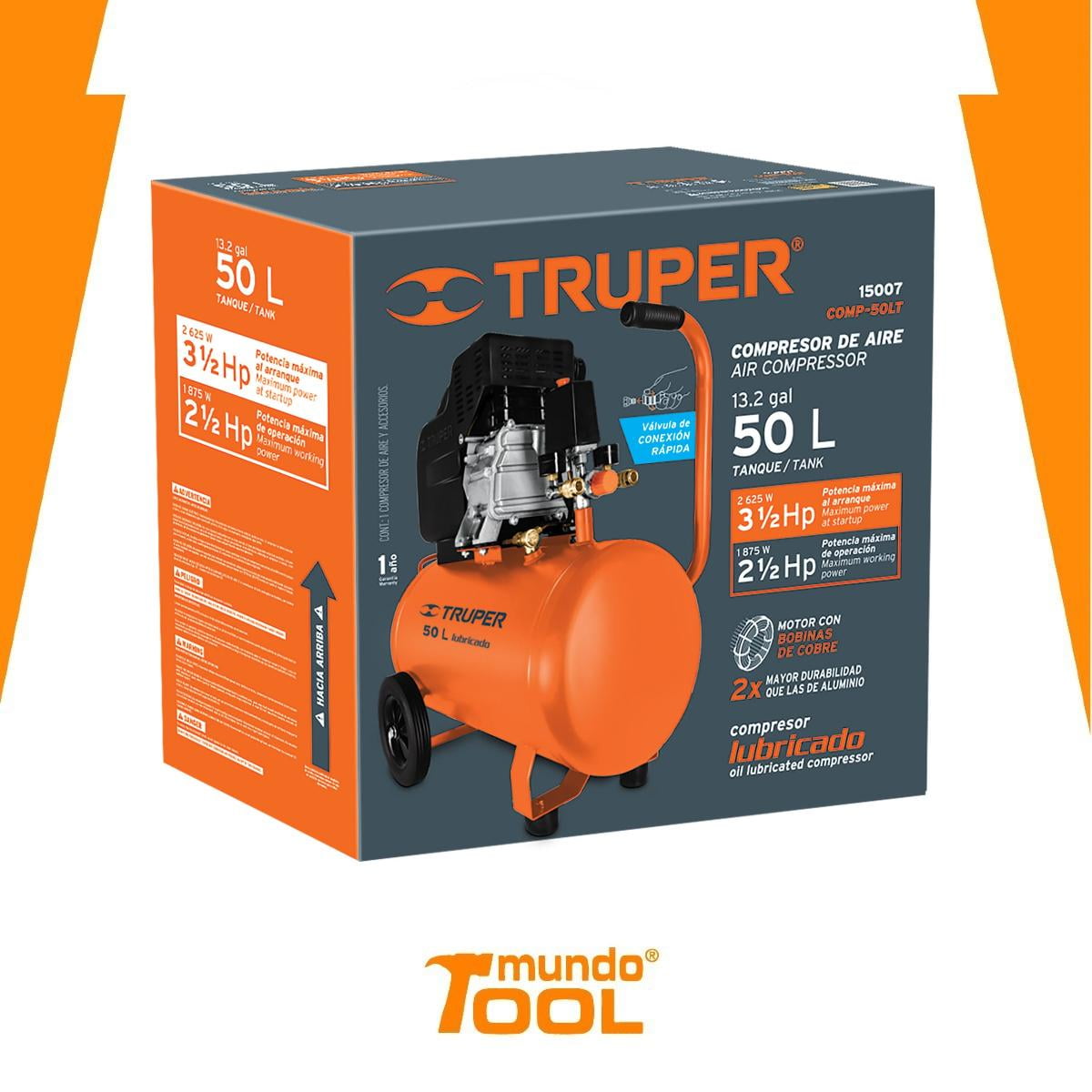 COMPRESORA 50 lt 2.5 HP HORIZONTAL TRUPER 15007 Truper COMP-50LT