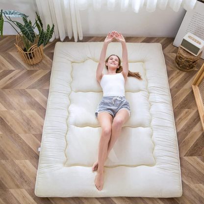 MAXYOYO - Puf plegable para sofá, cama, colchón de piso para adultos, extra grueso, 6 pliegues, sofá para recámara, sala de estar, beige, 135 x 240 cm