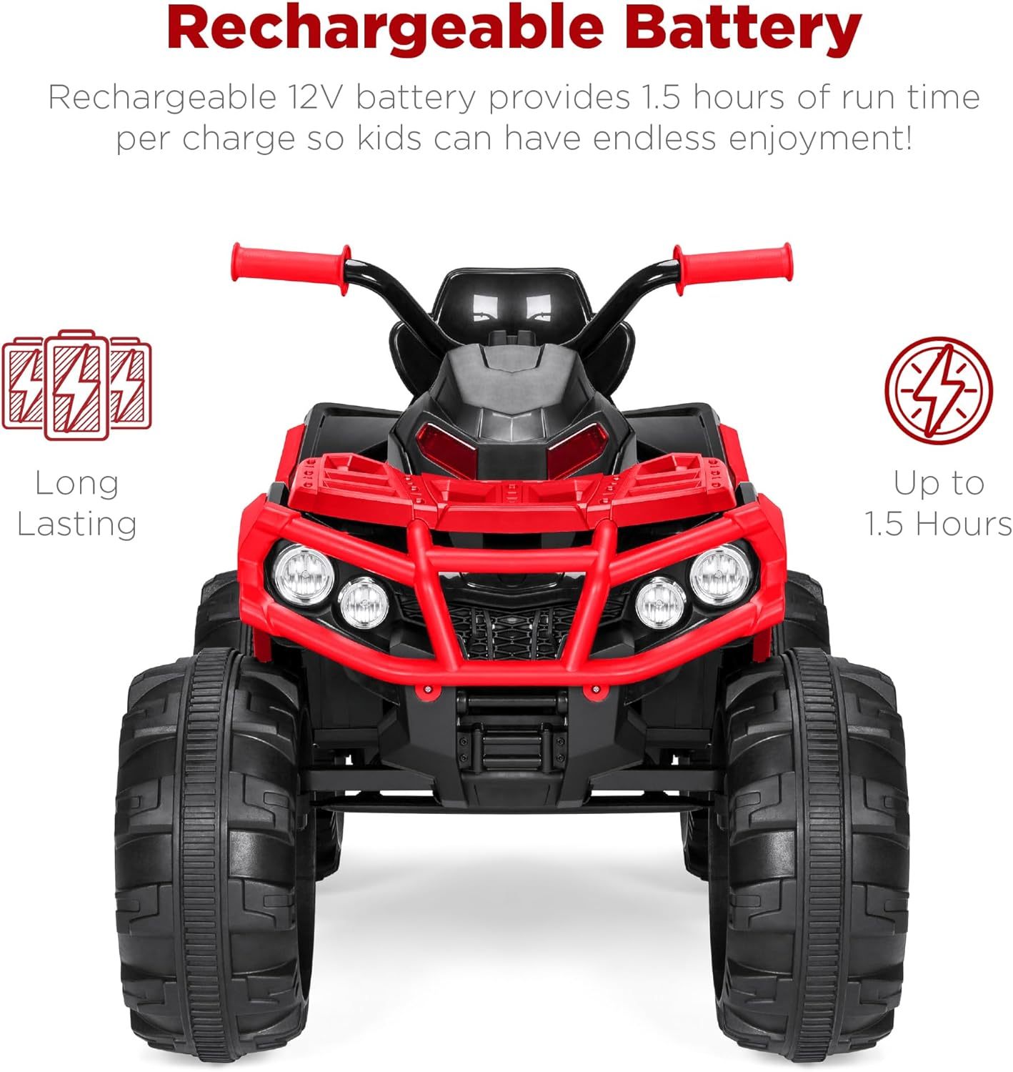 Best Choice Products 12V ATV eléctrico para niños de 4 ruedas con audio Bluetooth, velocidad máxima de 3.7 mph, neumáticos con banda de rodadura, faros LED, radio, color negro
