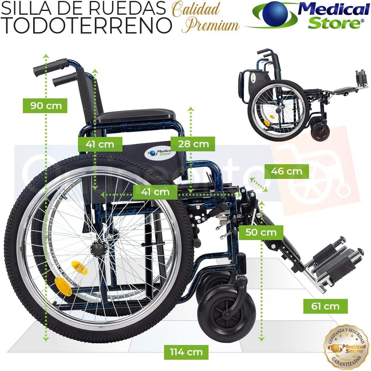 Medical Store Silla de Ruedas TODO TERRENO de Lujo, Modelo 101, Acero Resistente, Con Eleva piernas Desmontables y Descansabrazos Abatibles Color Rojo.…