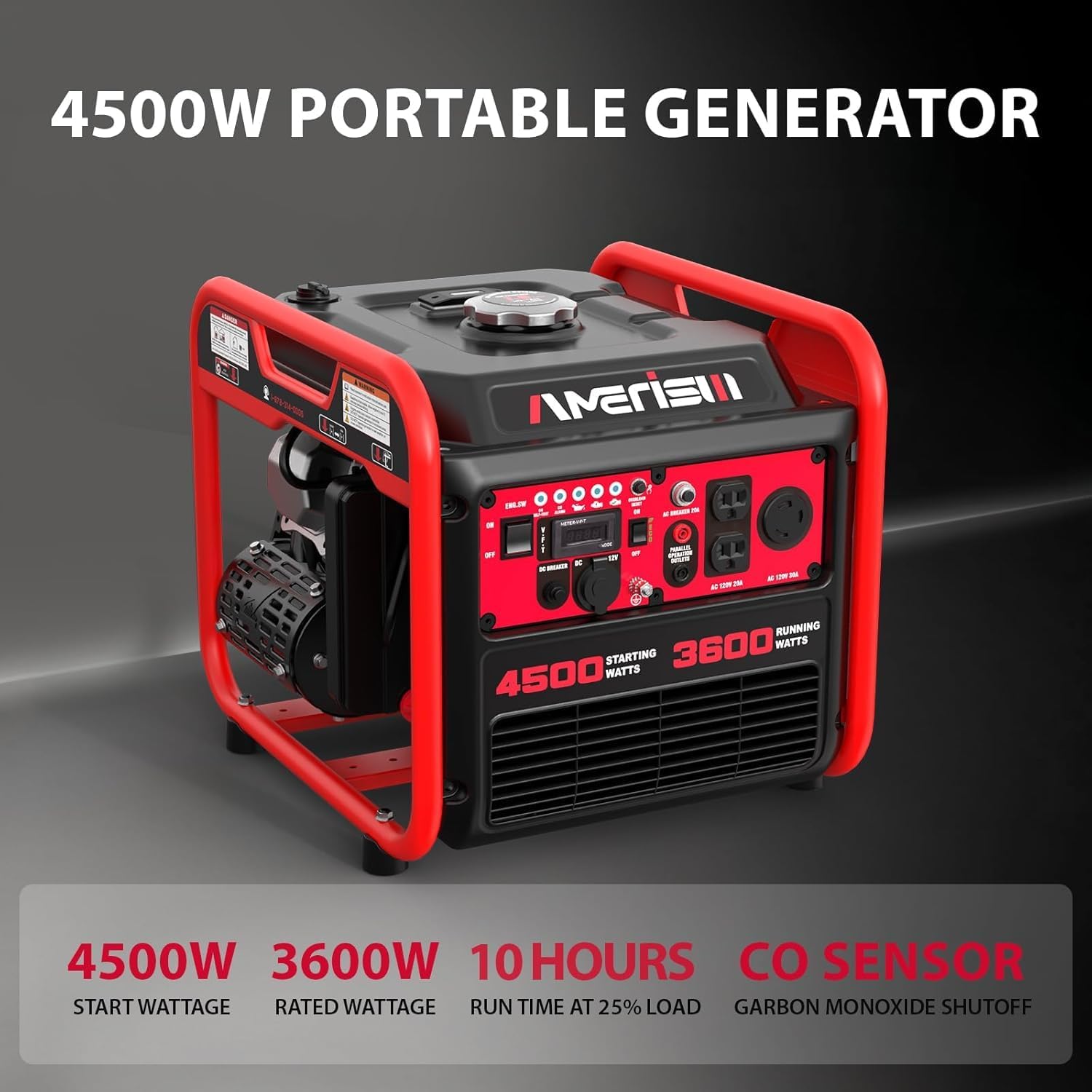 AMERISUN Generador portátil de 4500 W con tecnología inversor, generador de gas para uso doméstico, CO Protect (AL5040C)