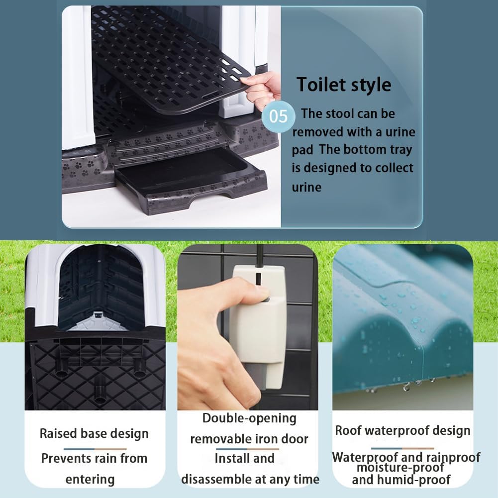 JIUSILIFE Casa Grande para Perros, Casa para Perros Tanto para Interior como para Exterior, con Techo Solar Ajustable Y Base Elevada, Fácil Montar, con Aseo, Casa Plegable Impermeable,Gray,M