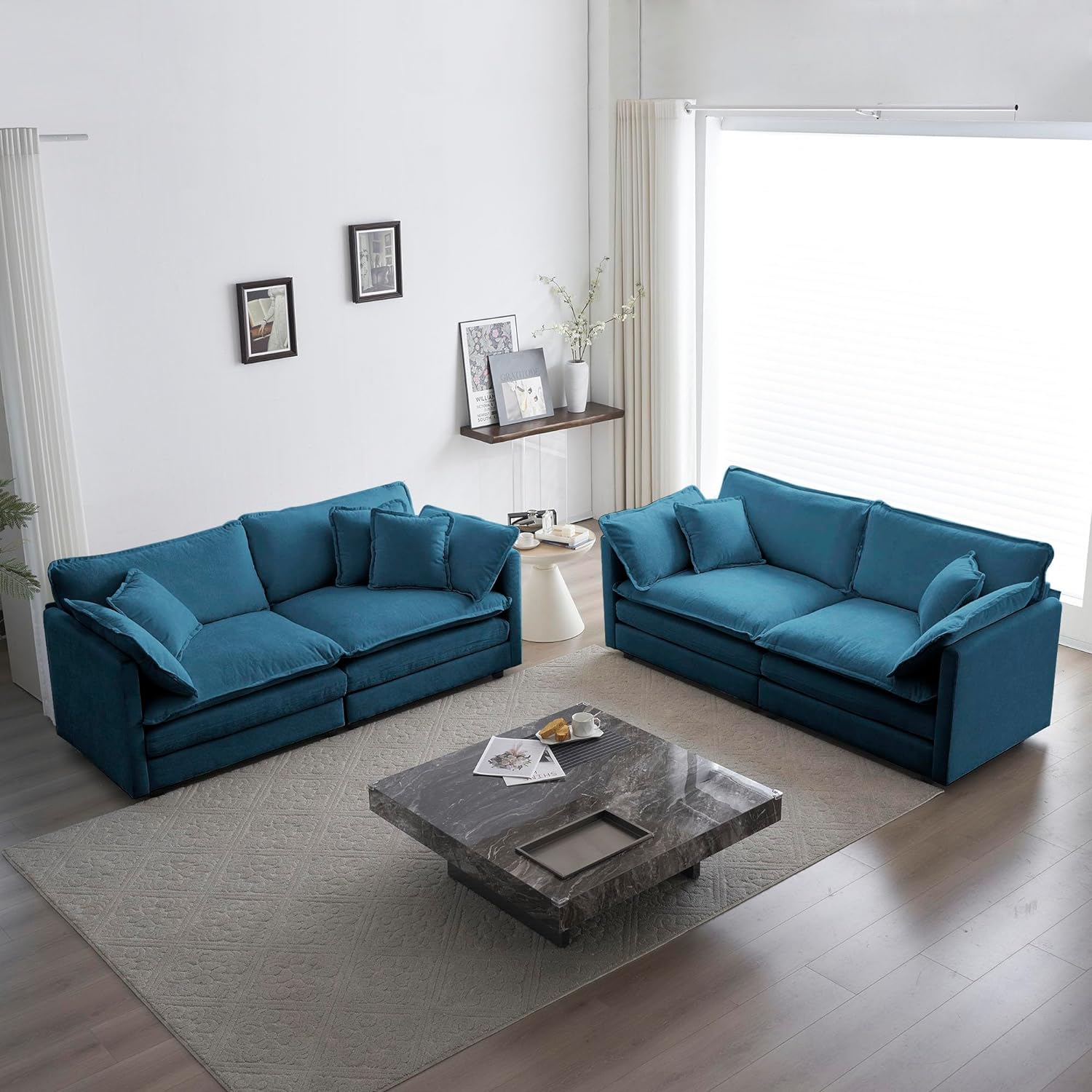 Neylory - Sofá de dos plazas con 2 almohadas para sala de estar, recámara, departamento, 2 plazas de felpilla para asiento profundo