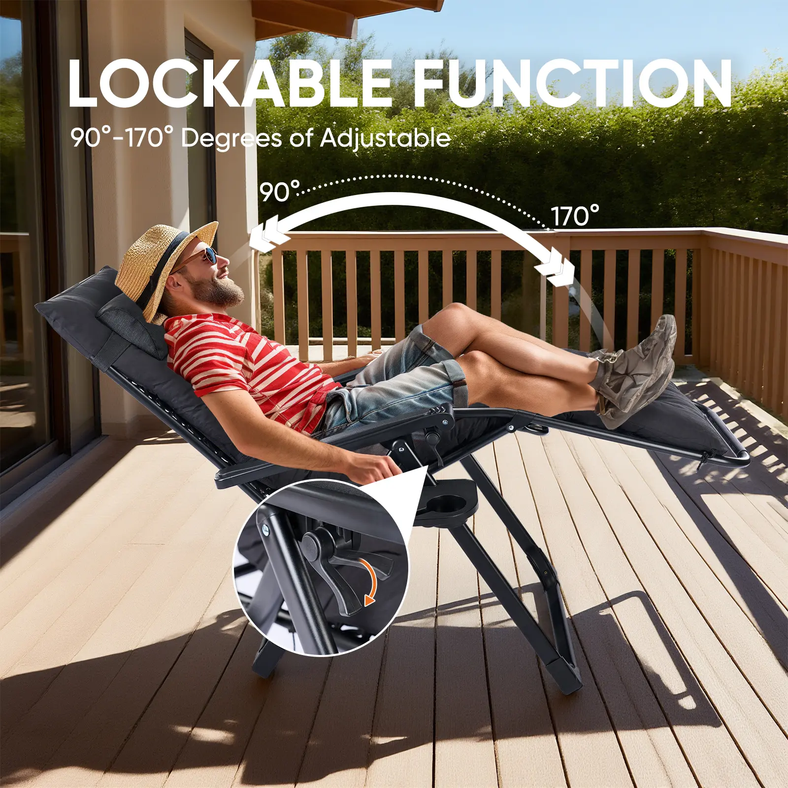 【Regalo para el Día de San Valentín】Silla Zero Gravity, Silla de Lounge para Camping Reclining, Sillas de Patio con Bandejas para Tazas y Cojín Removible, Reclinable Plegable para Uso Interior y Exterior.