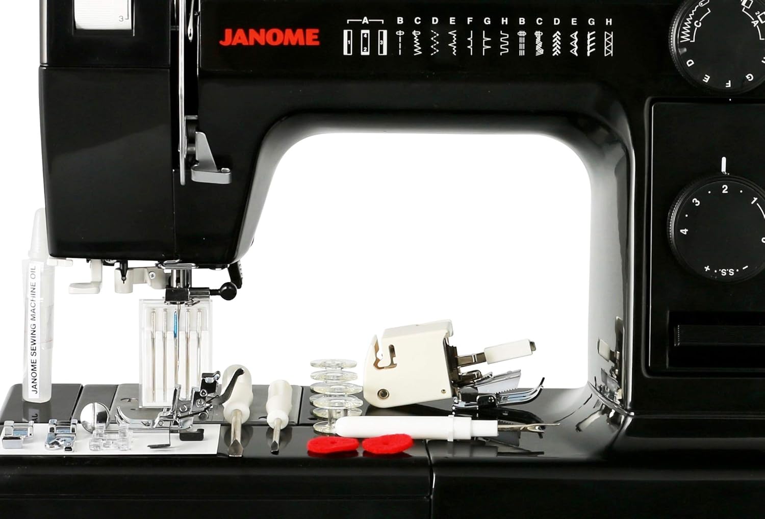janome Máquina de Coser con Cuerpo de Aluminio Industrial HD1000 edición Negra con 14 Puntadas, Ojal de 4 Pasos, enhebrador de Agujas automático y alimentación descendiente