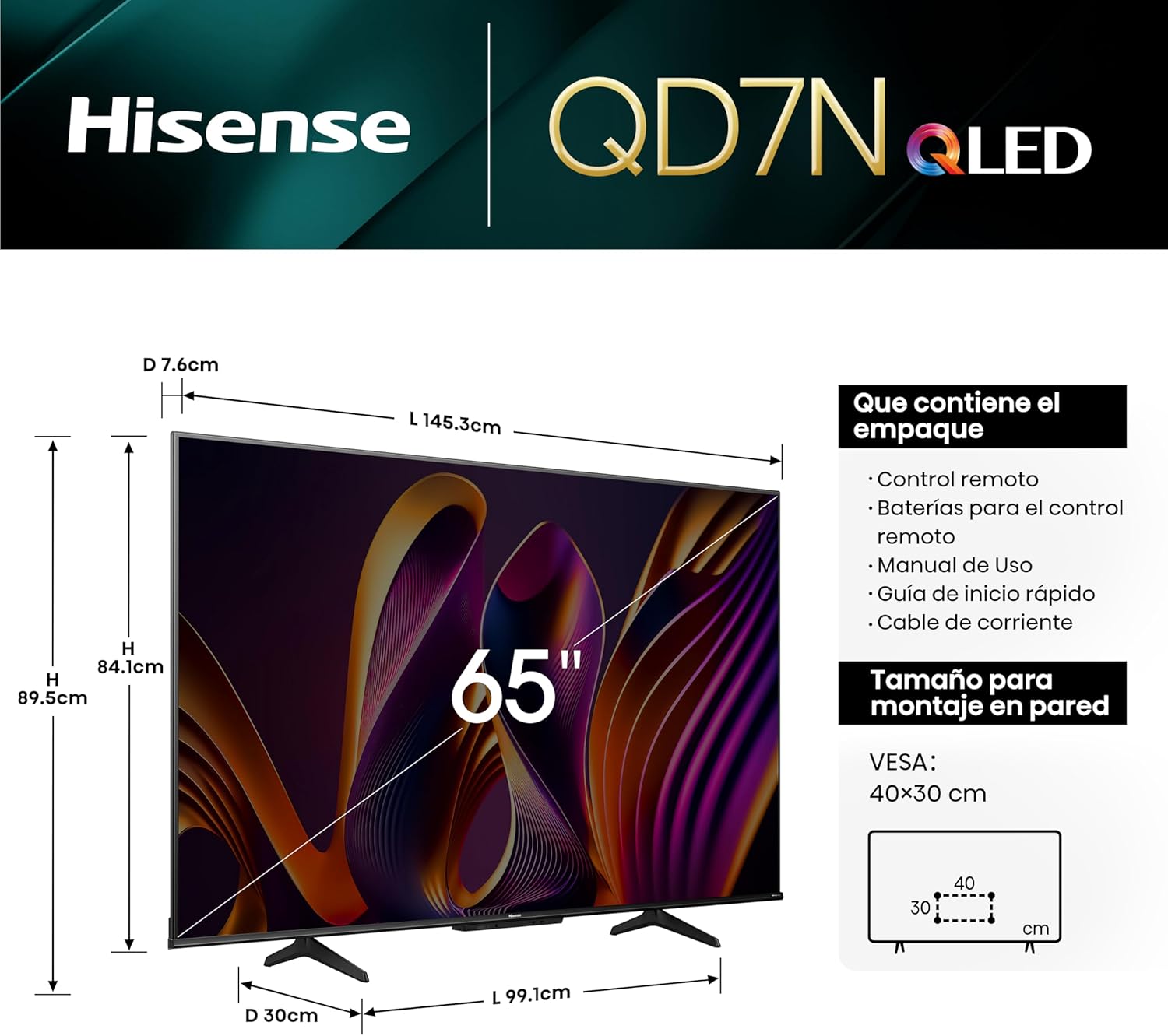 Hisense Pantalla QLED de 43" 43QD6N Google TV Works with Alexa 2024