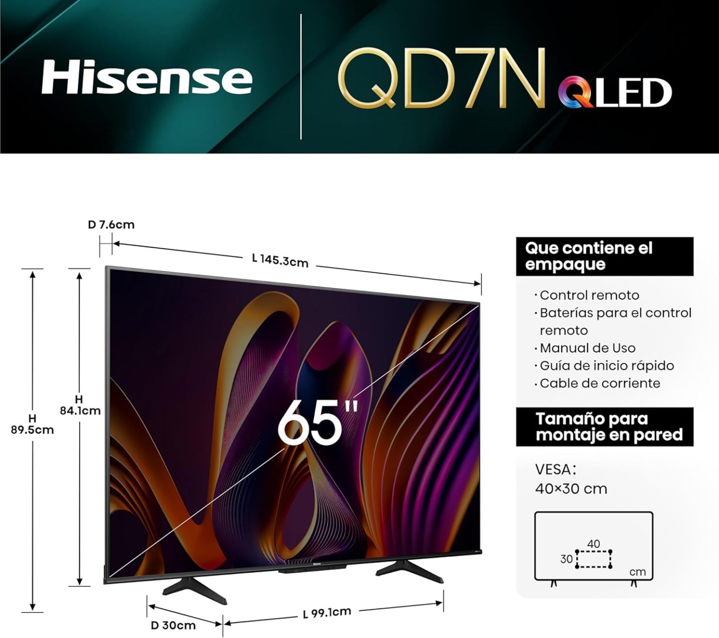 Hisense Pantalla QLED de 43" 43QD6N Google TV Works with Alexa 2024