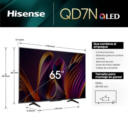 Hisense Pantalla QLED de 43" 43QD6N Google TV Works with Alexa 2024