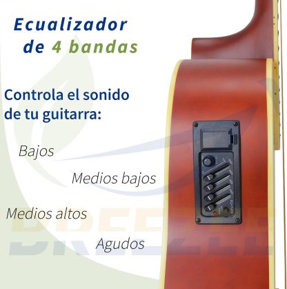 BREEZEE Guitarra Electroacústica de 41 Pulgadas con Cuerdas de Metal, Ecualizador de 4 Bandas, Incluye Funda, Afinador, Cuerdas Extra, Cable Auxiliar y Más, Guitarra Para Expertos Y Principiantes