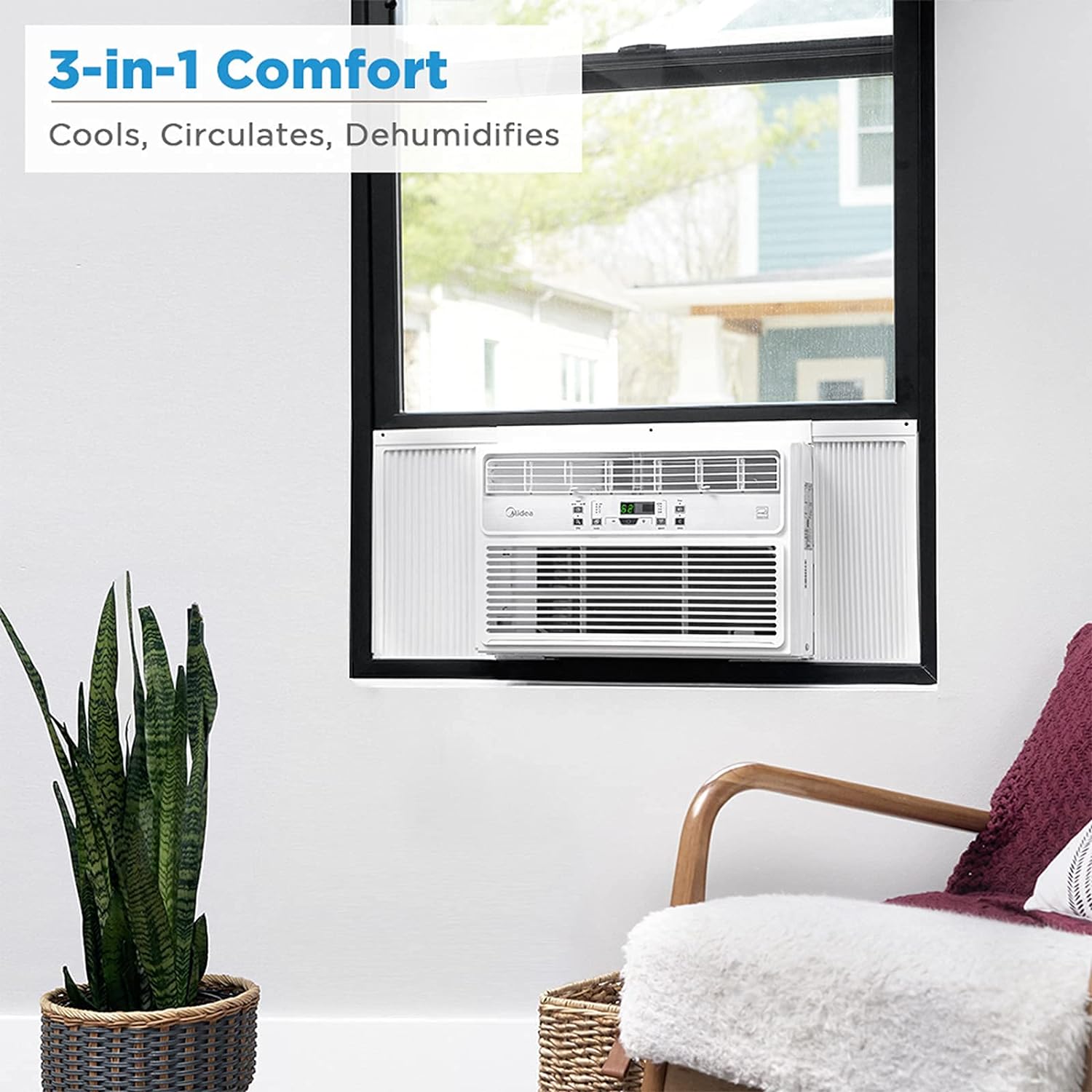 Midea 8.000-1200 BTU EasyCool aire acondicionado para ventana, deshumidificador y ventilador, enfriar, circular y deshumidificar hasta 350 metros cuadrados Ft, filtro reutilizable, control remoto-filtro de aire acondicionado