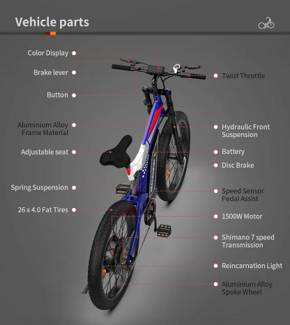26"E-Bike 1500W 48V20AH Electric Bike Mountain Bicycle Fat Tire Full Suspension-clavo
