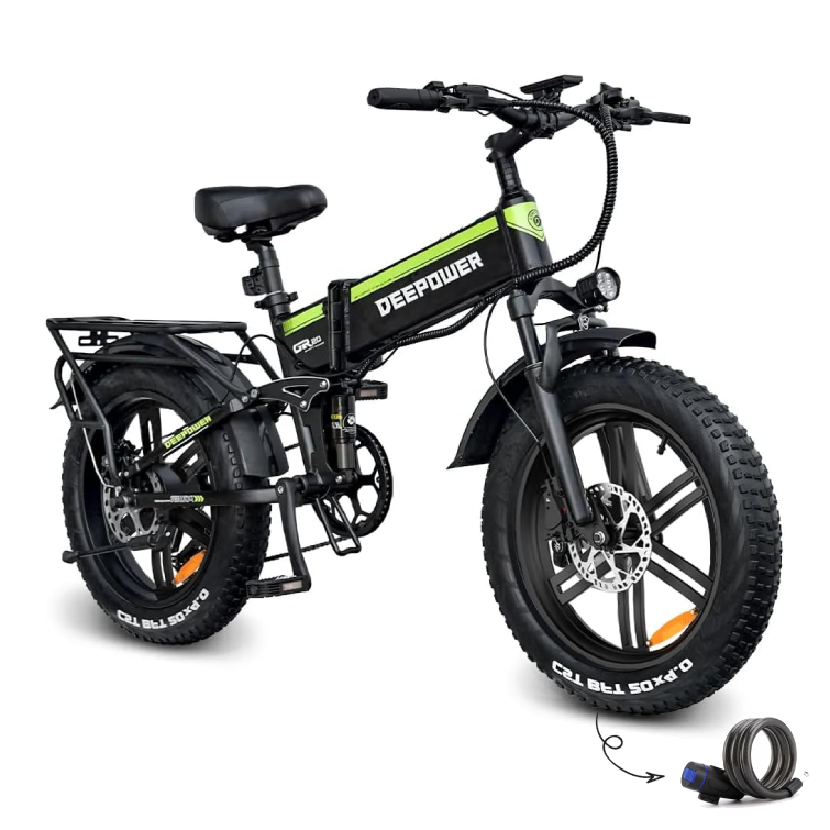 H20pro Bicicleta Electrica, Motor 2000W, 32mph, 55-75 Millas de Alcance, Batería extraíble 52V 25Ah, 20" Fat Tire Plegable Bicicleta Electrica de Montaña para Adultos, Doble Amortiguador