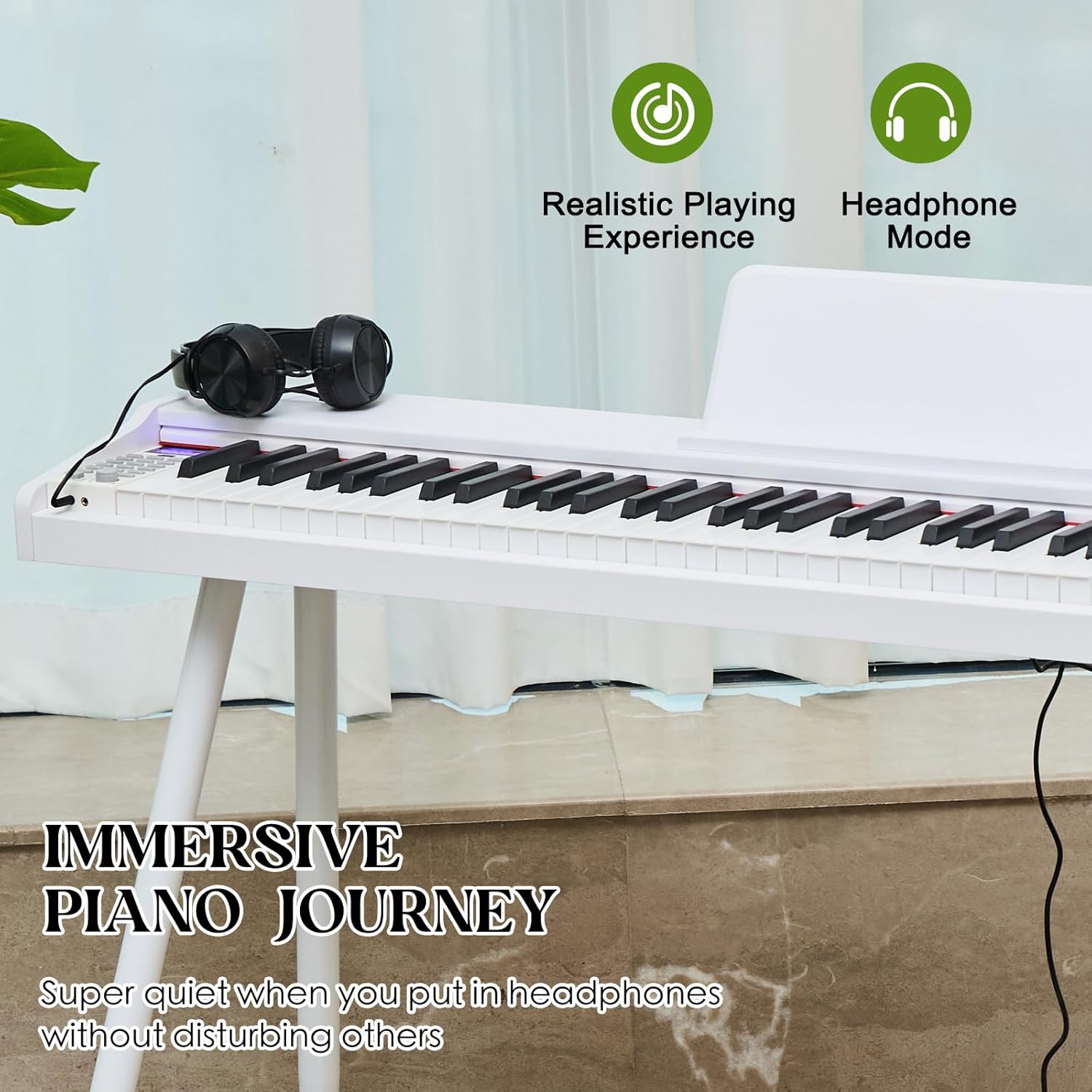 Teclado digital para piano de 88 teclas semiponderado, piano eléctrico de tamaño completo para principiantes, con soporte de partitura, pedal, adaptador de corriente, modo de auriculares,
