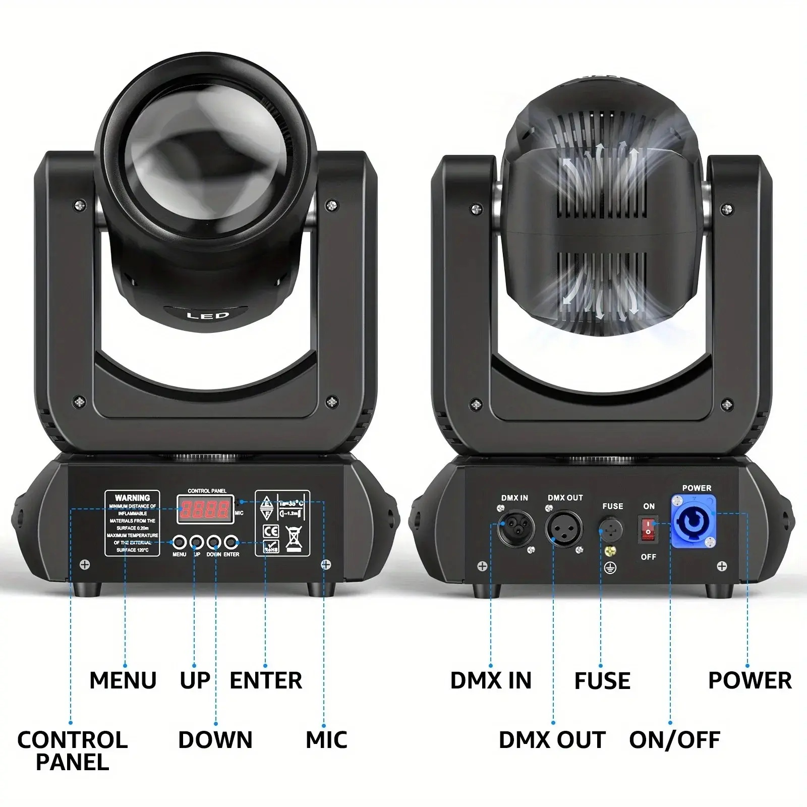 Cabeza Móvil 150W Beam DJ con Prisma 18, DMX y Control de Sonido