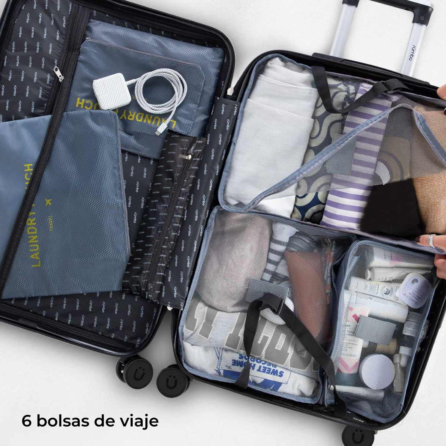 Juego 4 Maletas De Viaje Rigidas Ruedas 360 Bolsas De Viaje azul Rumbo RUM40