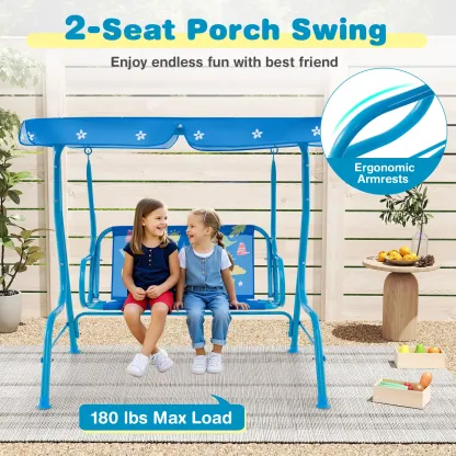 ✨Columpio infantil para patio, apto para todo tipo de clima, hamaca doble para porche (con toldo desmontable), banco columpio para exteriores