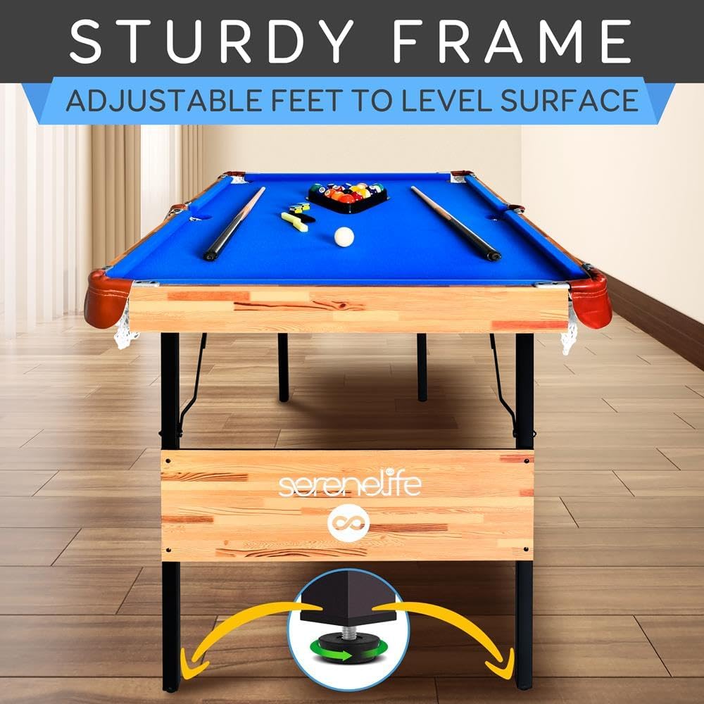 SereneLife Mesa de Billar Plegable de 1,4 m, Mesa de Juego de Billar portátil Plegable de 54 Pulgadas, para niños y Adultos, con Accesorios, Juegos de Interior y Exterior con Palos, Taco, Bolas y