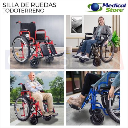 Medical Store Silla de Ruedas TODO TERRENO de Lujo, Modelo 101, Acero Resistente, Con Eleva piernas Desmontables y Descansabrazos Abatibles Color Rojo.…